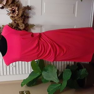 CATO hot pink sleeveless stretch dress side tucks fully lined round neck 14 EUC…